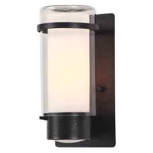 Essex Outdoor Wall Light Hammered Black with Half Opal Glass