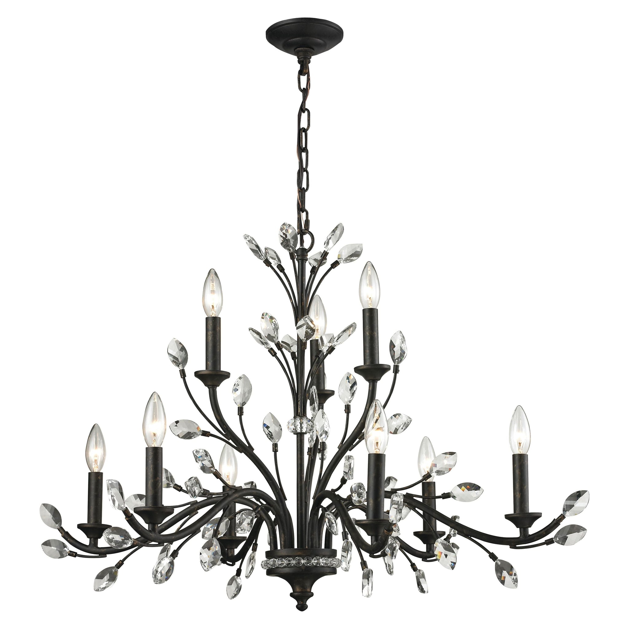 Crystal Branches 33" Wide 9-Light Chandelier