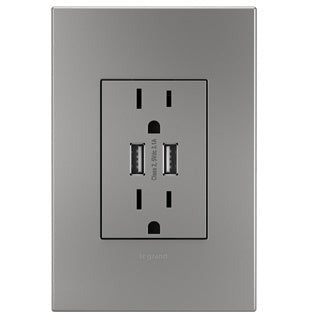 Dual USB Plus-Size Outlet Combo with Matching Wall Plate