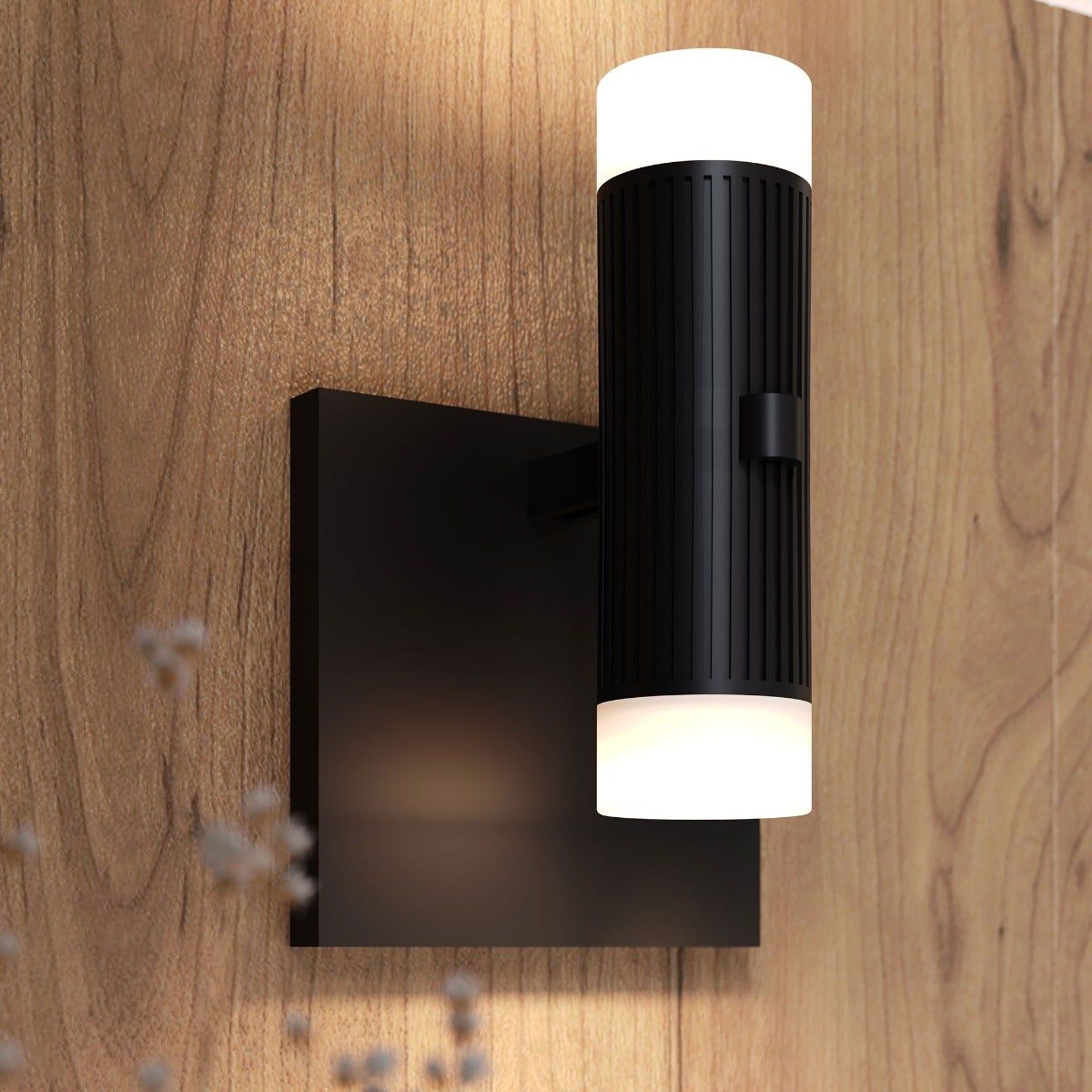 Suspenders Standard Single Sconce with Bar-Mounted Duplex Cylinders with Glass Drum Diffusers