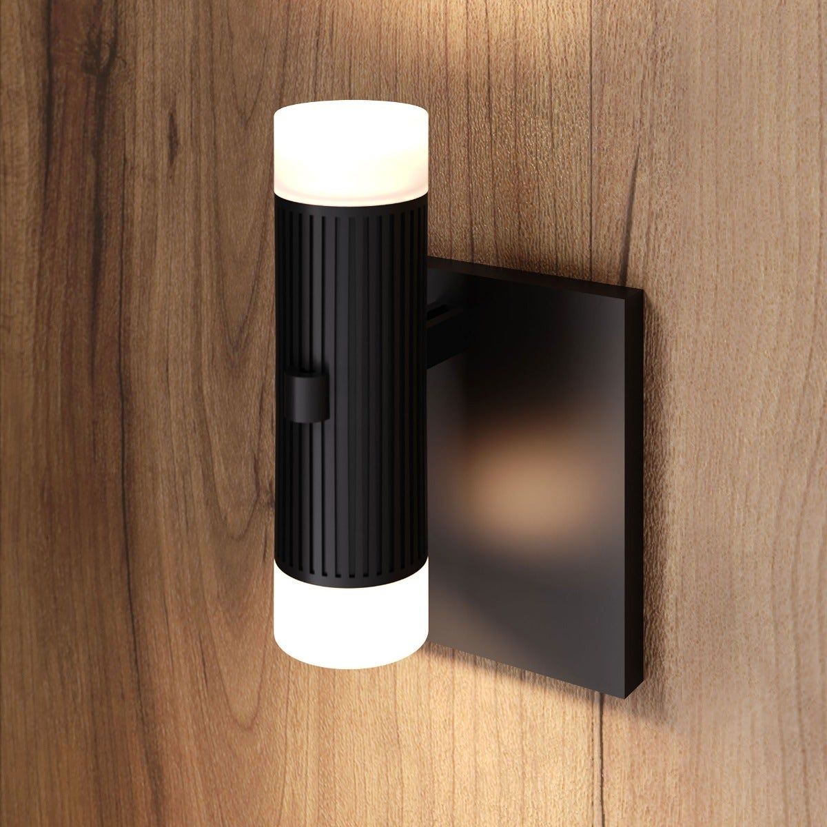 Suspenders Standard Single Sconce with Bar-Mounted Duplex Cylinders with Glass Drum Diffusers