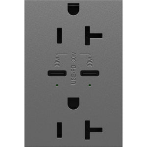 Adorne 20A Tamper-Resistant Ultra-Fast Plus Power Delivery USB Type C/C Outlet