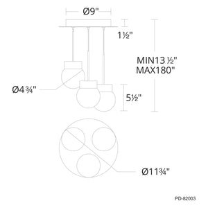 Double Bubble 3-Light 11.8" LED Round Multi Pendant