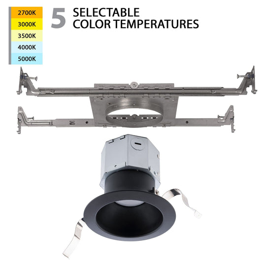 Pop-in 4" LED 5-CCT Round New Construction Recessed Kit