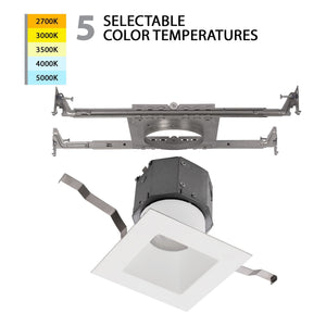 Pop-in 4" LED 5-CCT Square New Construction Recessed Kit