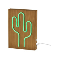 Wood Framed Neon Cactus Table/Wall Lamp