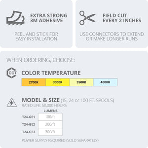 Gemini 24VDC LED COB Cuttable 1.2W/ft 24ft Tape Light