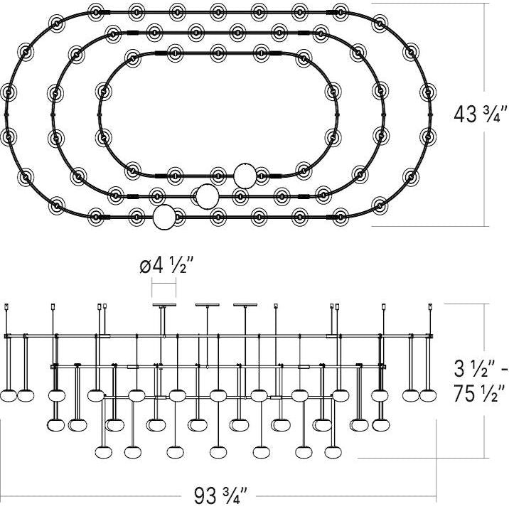 Suspenders 40" x 88" Path 3-Bar Racetrack with Height Adjustable Etched Globe Luminaires