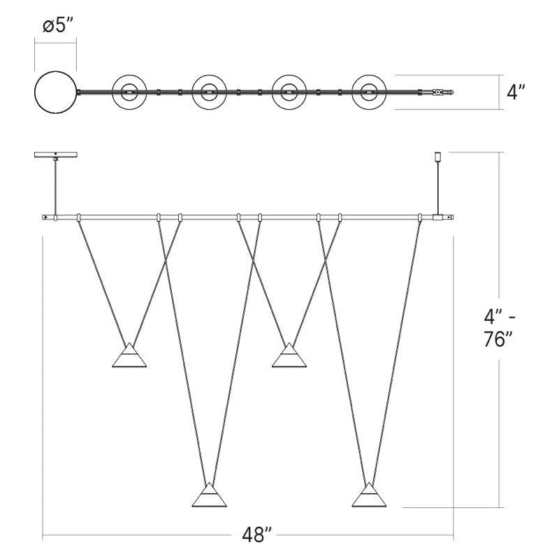 Suspenders 48" 1-Tier Linear with Etched Glass Cone Luminaires