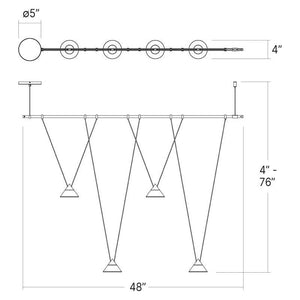 Suspenders 48" 1-Tier Linear with Etched Glass Cone Luminaires