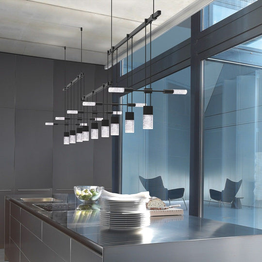 Suspenders 36" 3-Bar Offset Linear with Crystal Chiclet Luminaire Combo