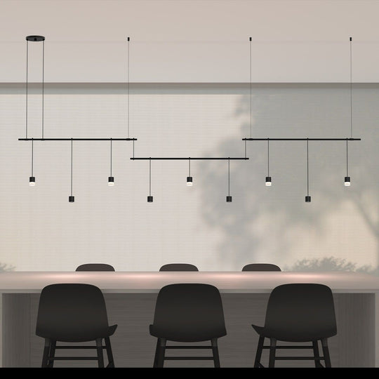 Suspenders 36" 3-Bar Offset Linear with Suspended Cylinders with Flood Lenses & Glass Drum Diffusers