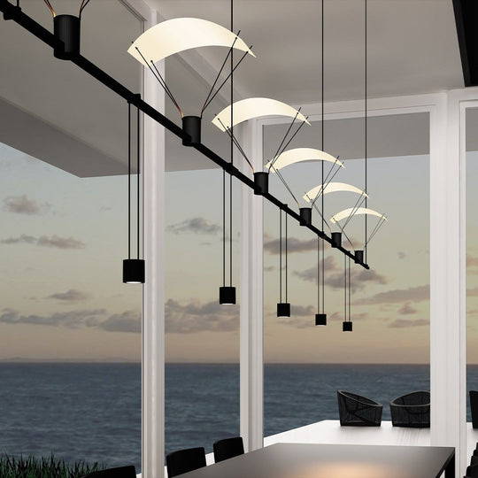 Suspenders 36" 3-Bar In-Line Linear with Suspended/Bar-Mounted Single Cylinders with Flood Lenses & Parachute Reflectors