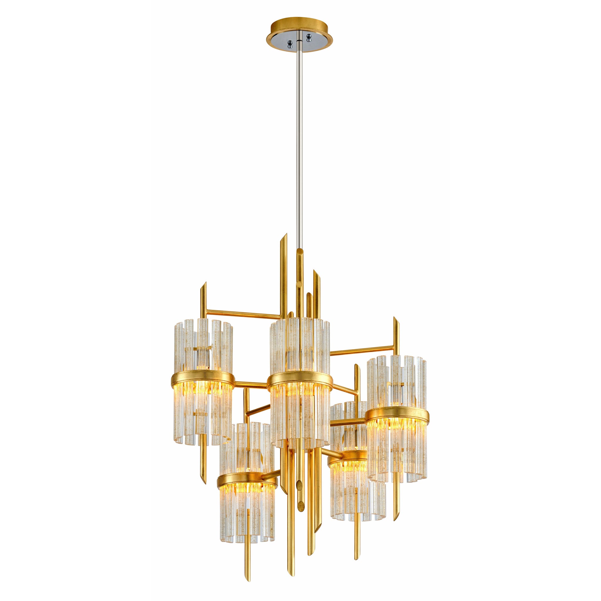 Symphony Chandelier Gold Leaf W Polished Stainless