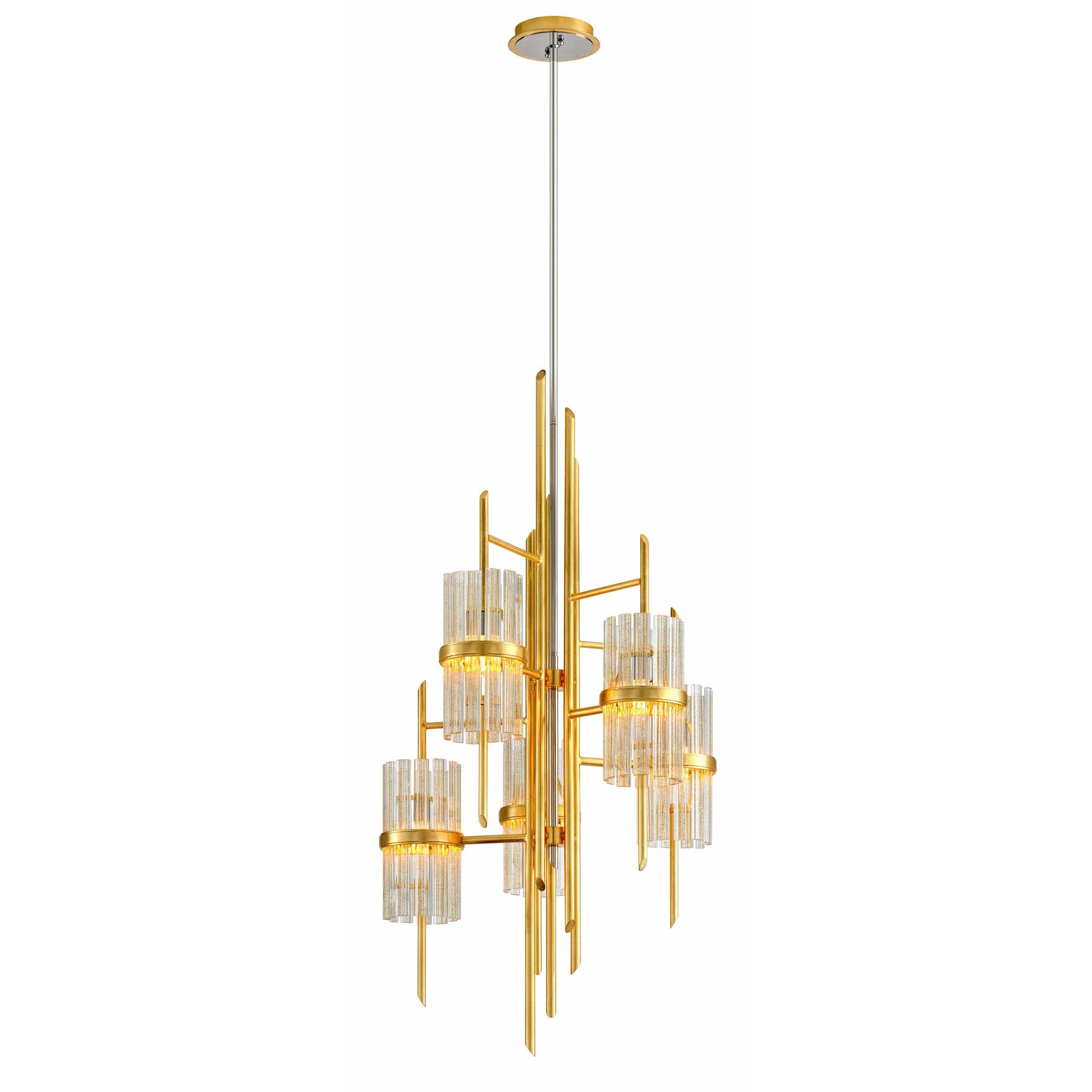 Symphony Chandelier Gold Leaf W Polished Stainless