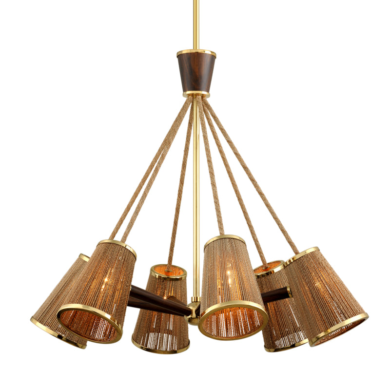 Rhodos Chandelier Acacia Wood With Polished Brass Accents