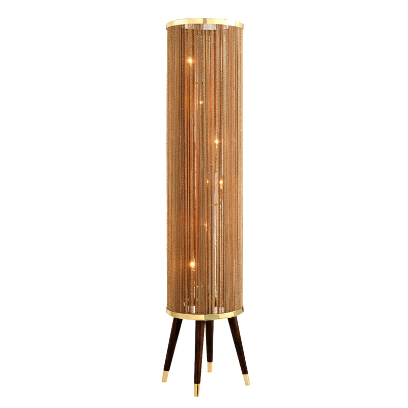 Rhodos Floor Lamp Acacia Wood With Polished Brass Accents