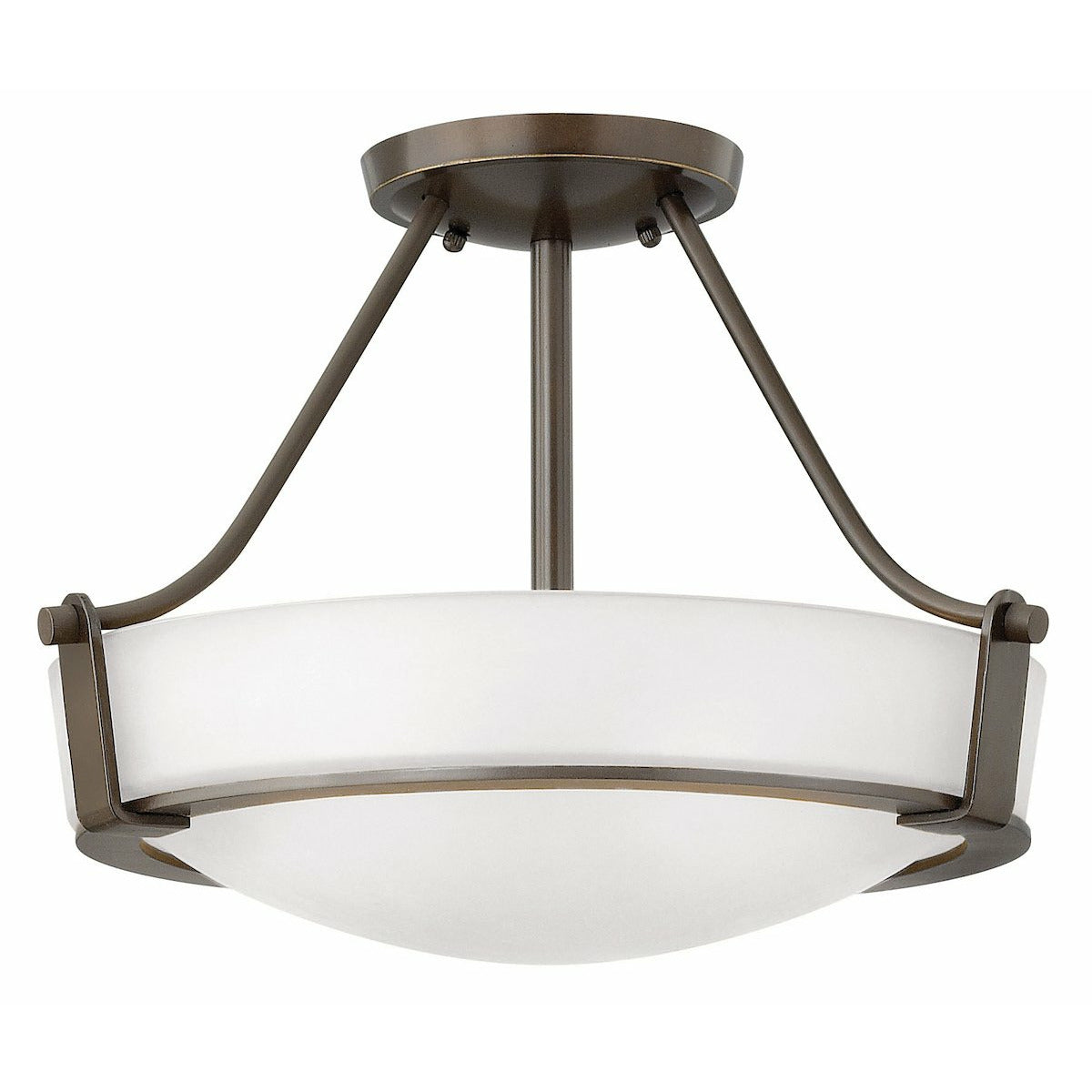 Hathaway Semi Flush Mount Olde Bronze with Etched White glass-LED