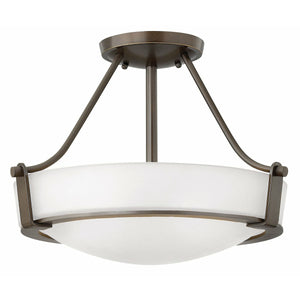 Hathaway Semi Flush Mount Olde Bronze with Etched White glass