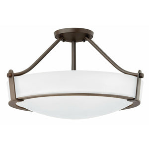 Hathaway Semi Flush Mount Olde Bronze with Etched White glass