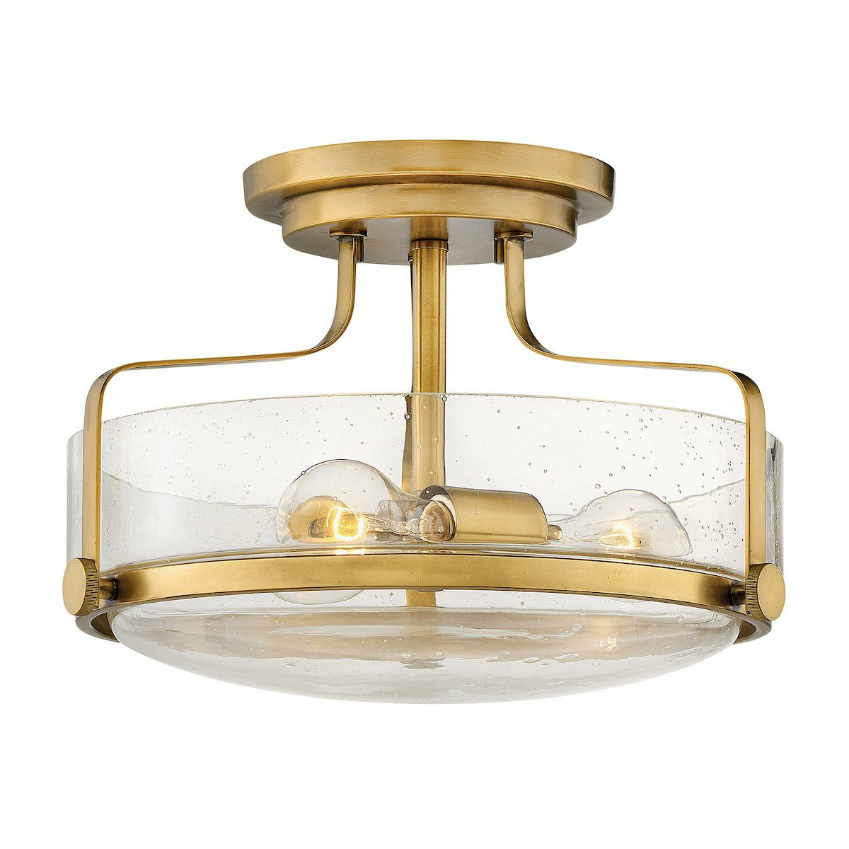 Harper Semi Flush Mount Heritage Brass with Clear Seedy glass