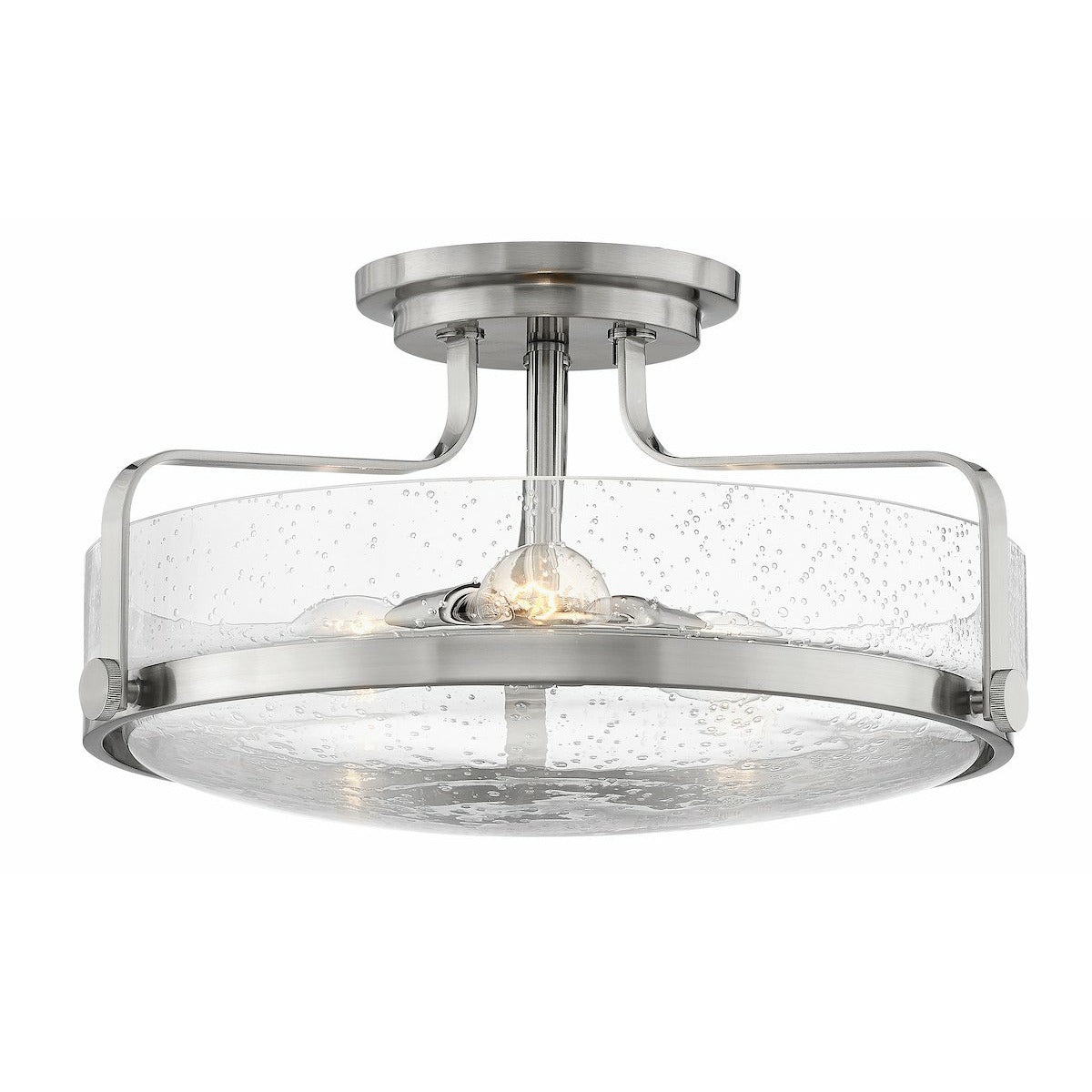 Harper Semi Flush Mount Brushed Nickel with Clear Seedy glass