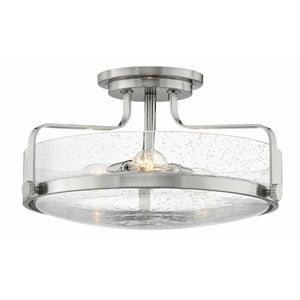 Harper Semi Flush Mount Brushed Nickel with Clear Seedy glass