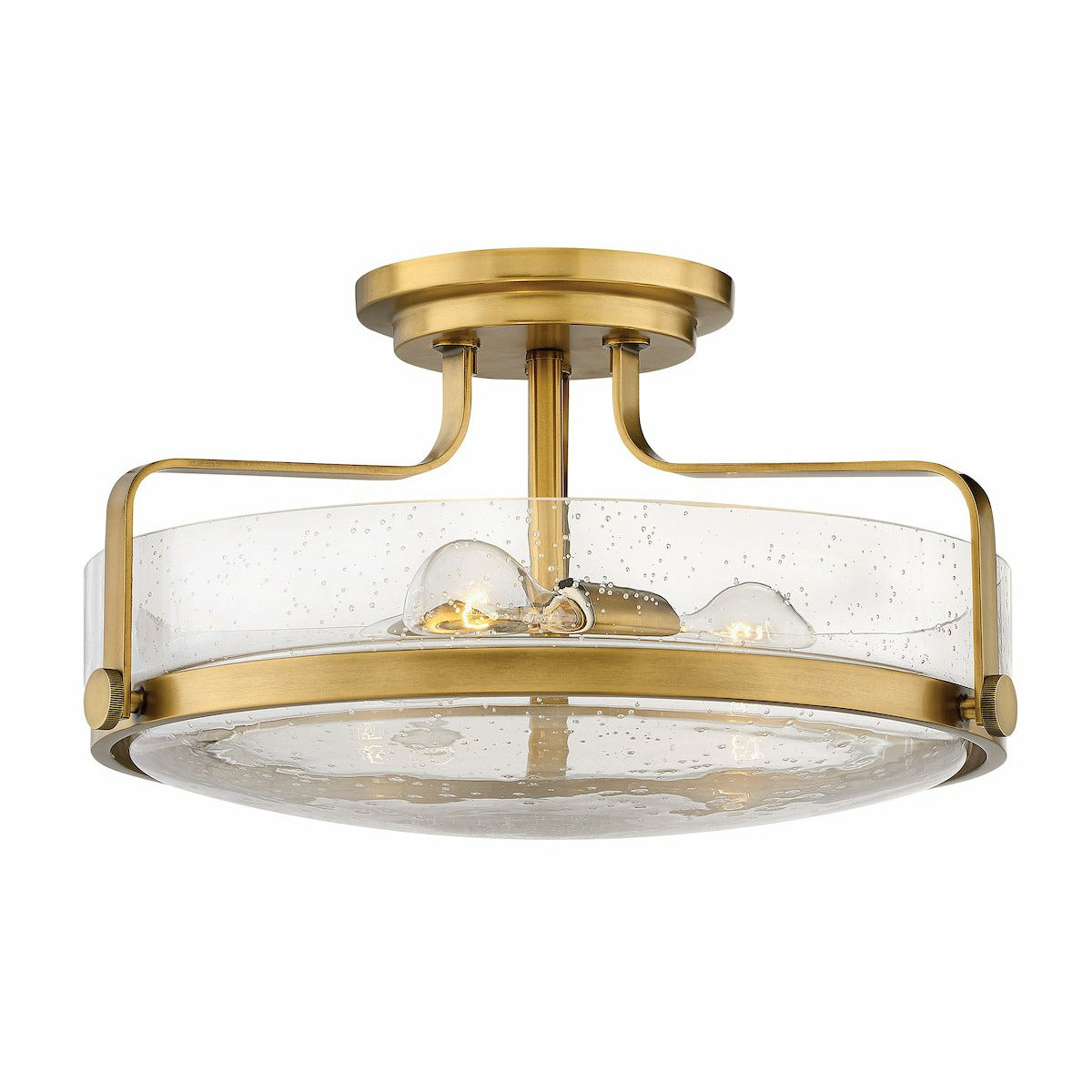 Harper Semi Flush Mount Heritage Brass with Clear Seedy glass