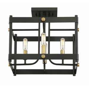 Fowler Semi Flush Mount Vintage Black with Warm Brass