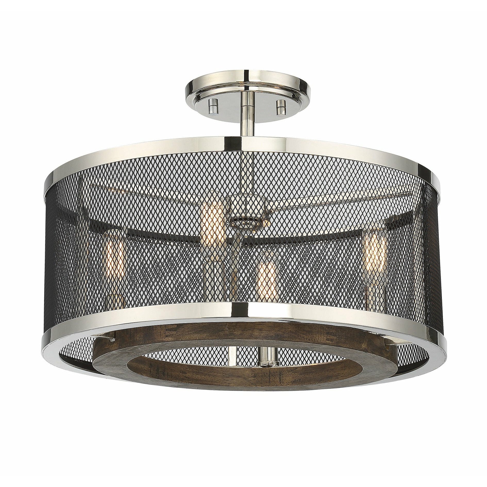 Valcour Semi Flush Mount Polished Nickel w/ Wood accents