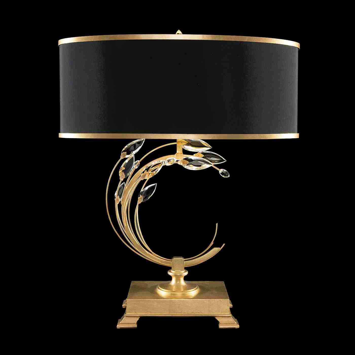 Crystal Laurel Table Lamp Gold Leaf with Black Shade