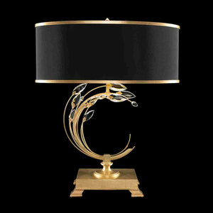 Crystal Laurel Table Lamp Gold Leaf with Black Shade