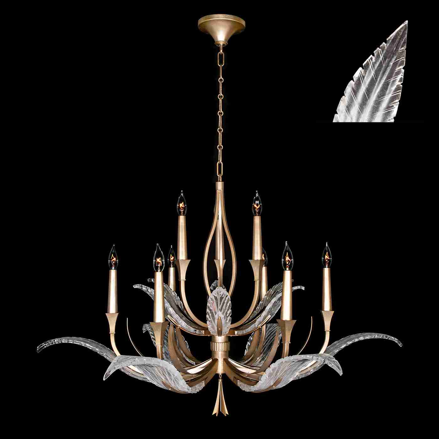 Plume Chandelier Gold with Crystal + White Glass