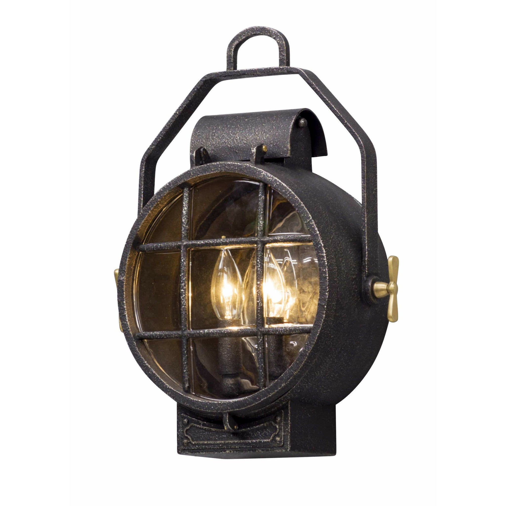Point Lookout Outdoor Wall Light Aged Silver W Pol Brass Accent