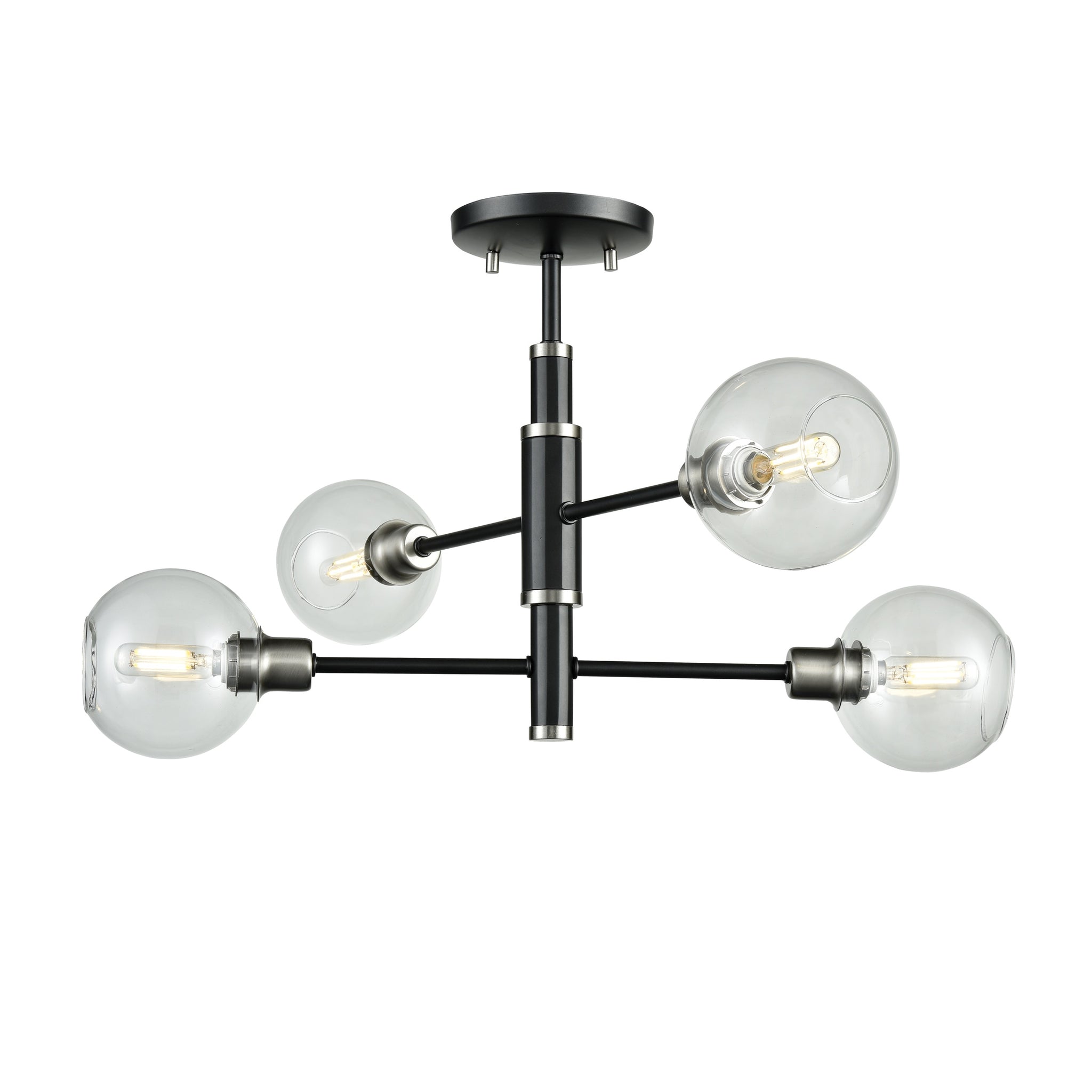 Ocean Drive Semi Flush Mount Satin Nickel and Graphite with Clear Glass