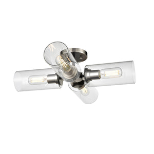 Barker Semi Flush Mount Satin Nickel and Graphite with Clear Glass