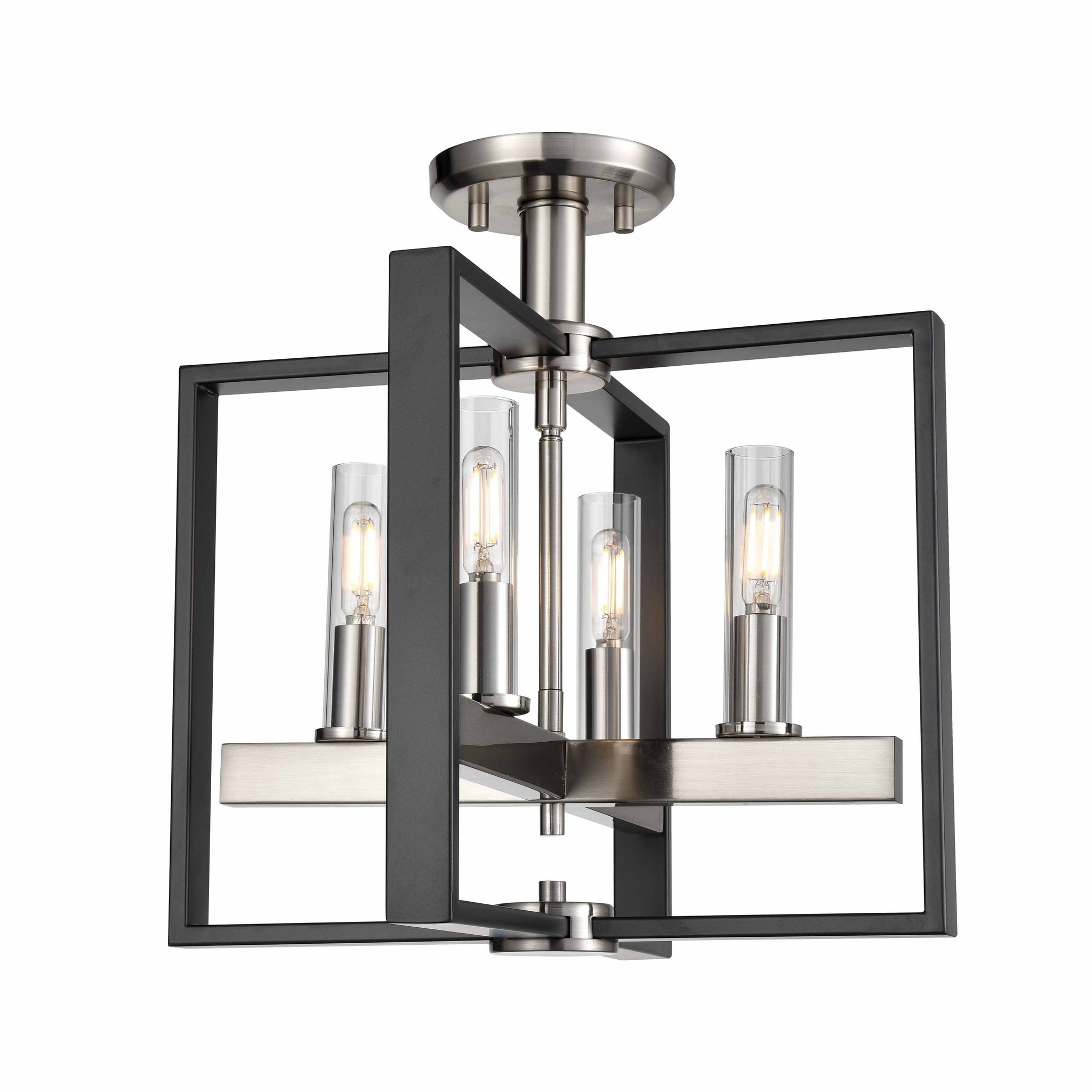 Blairmore Semi Flush Mount Satin Nickel and Graphite with Clear Glass
