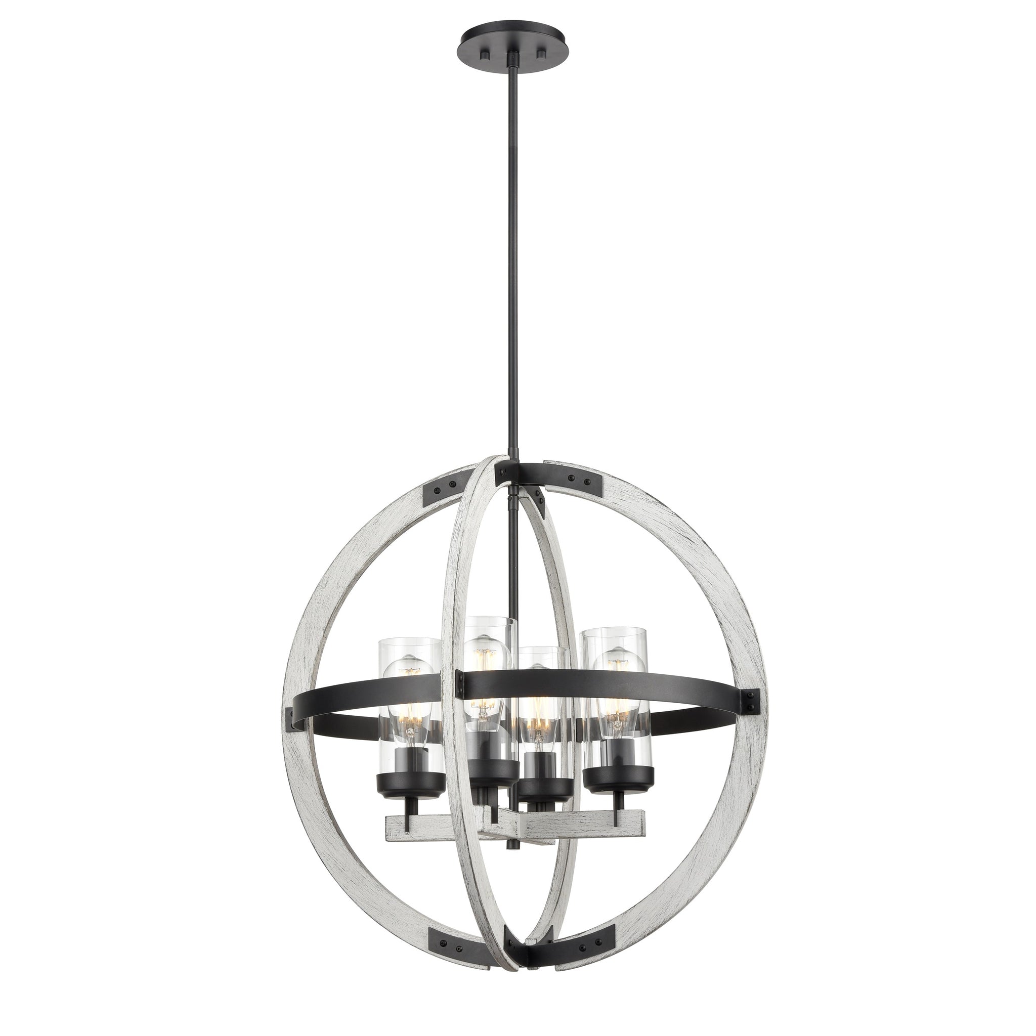 Okanagan Chandelier Graphite and Birchwood On Metal with Clear Glass