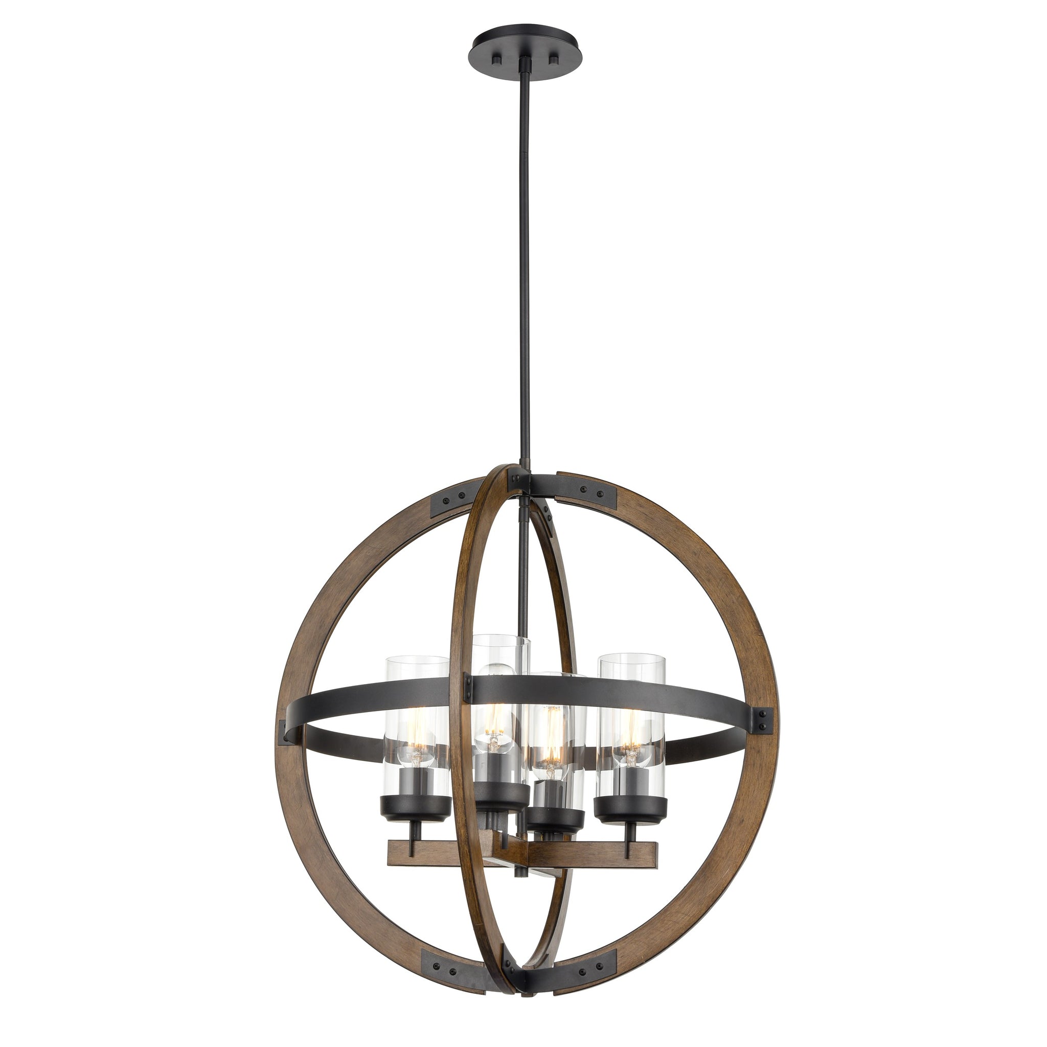 Okanagan Chandelier Graphite and Ironwood On Metal with Clear Glass
