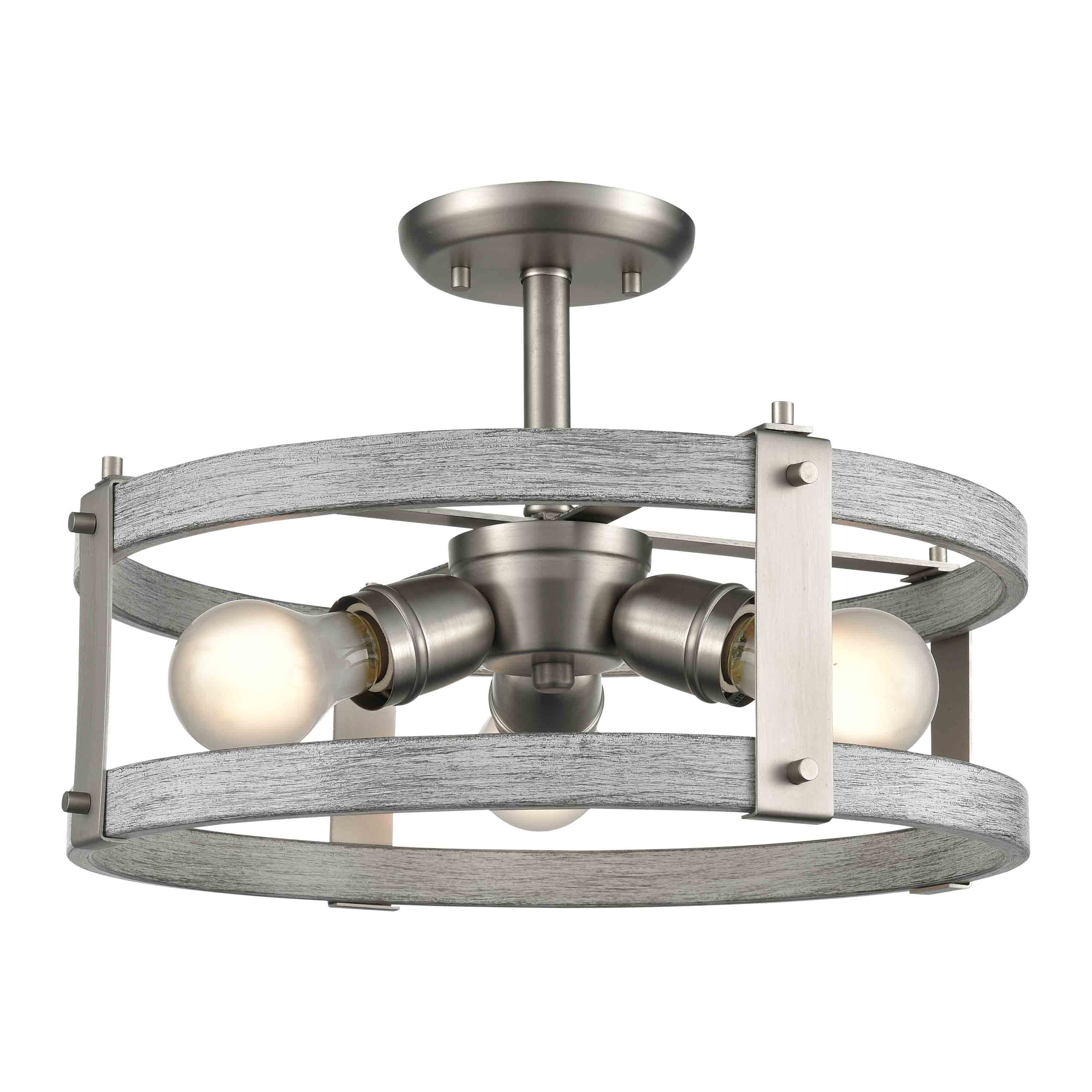 Oakhurst Semi Flush Mount Buffed Nickel and Birchwood On Metal