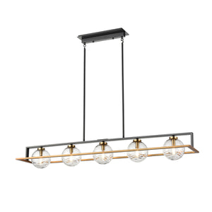 Tropea Linear Suspension Brass and Graphite with Ripple Glass