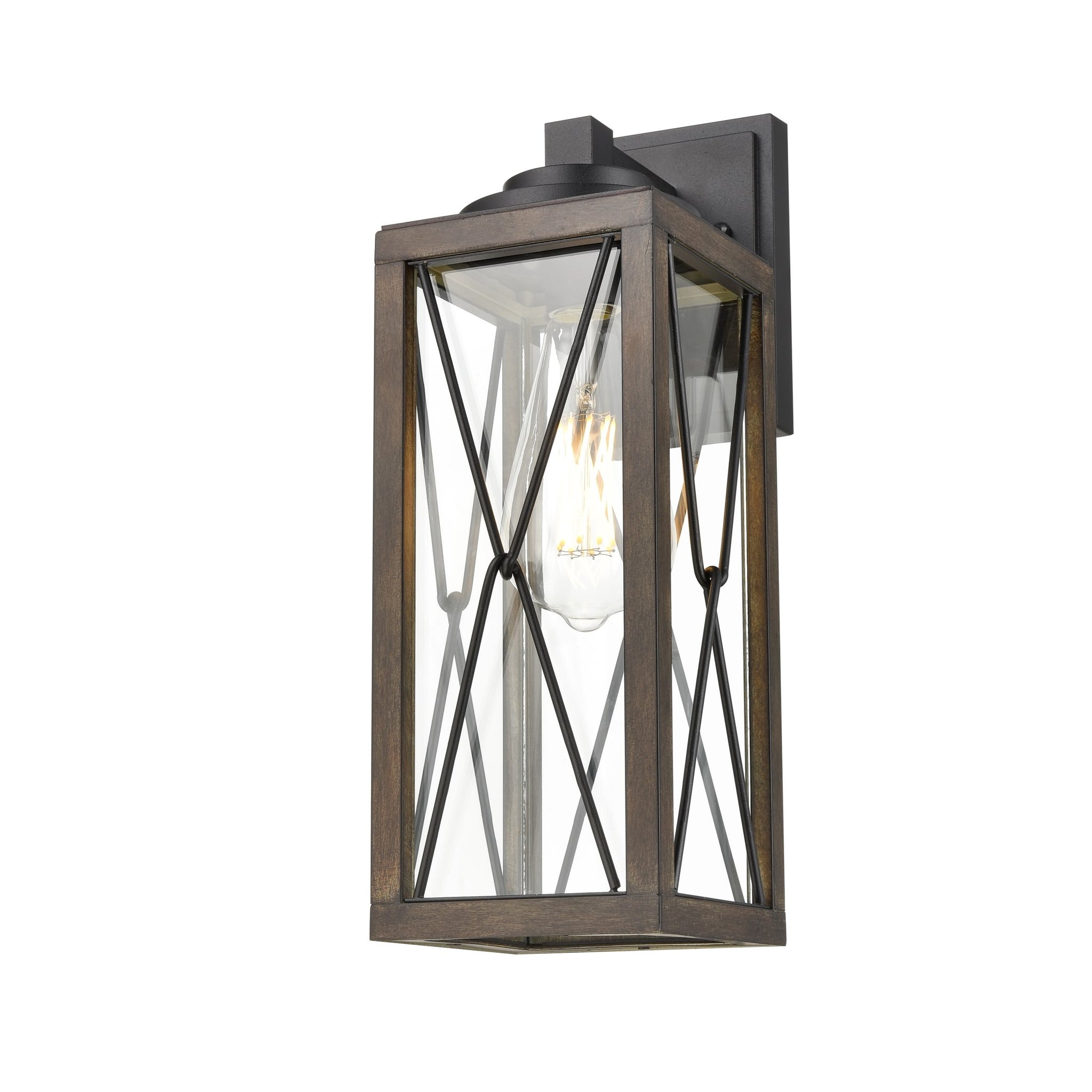 County Fair Outdoor Wall Light Black and Ironwood On Metal with Clear Glass