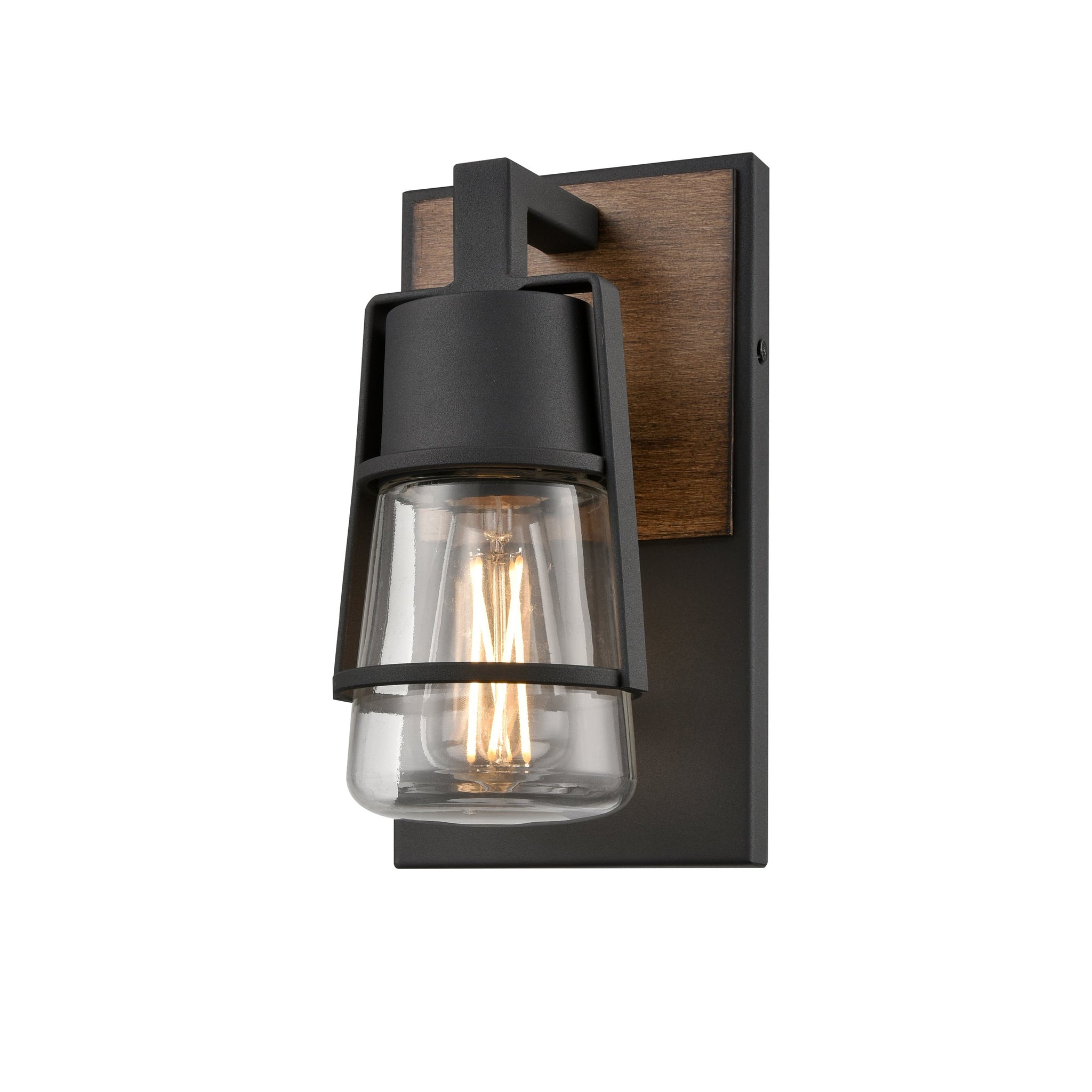 Lake of the Woods Outdoor Sconce Black and Ironwood On Metal with Clear Glass