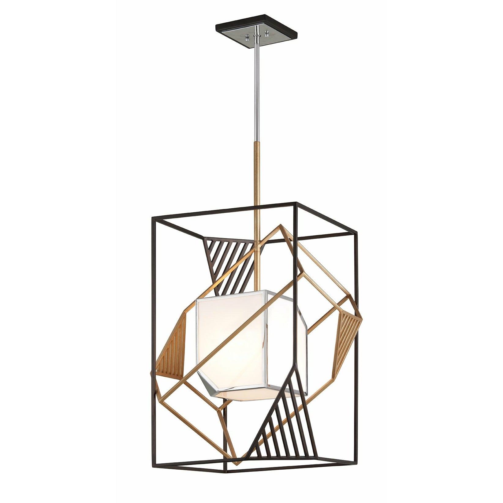 Cubist Chandelier Bronze Gold Leaf And Stainless