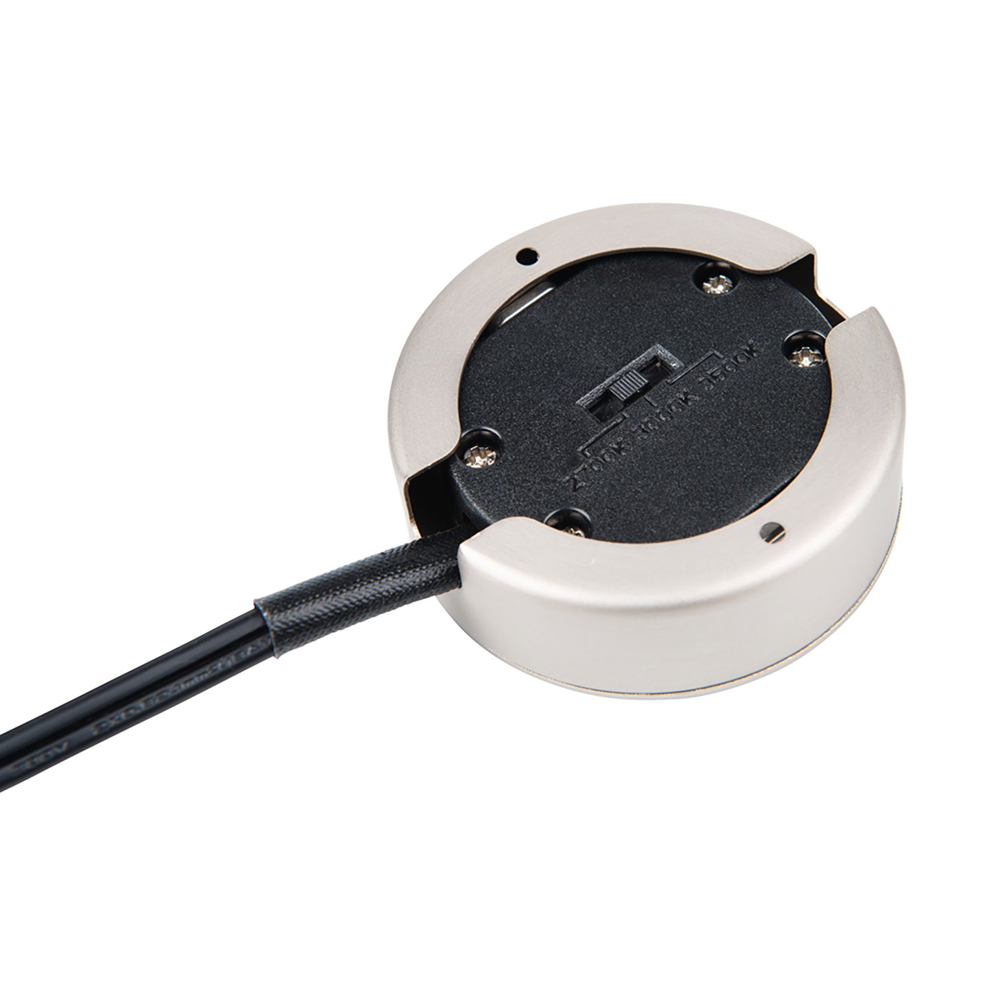 Single LED Puck Light with Single 6" Lead Wire and 6ft Power Cord with Roll Switch 3-CCT