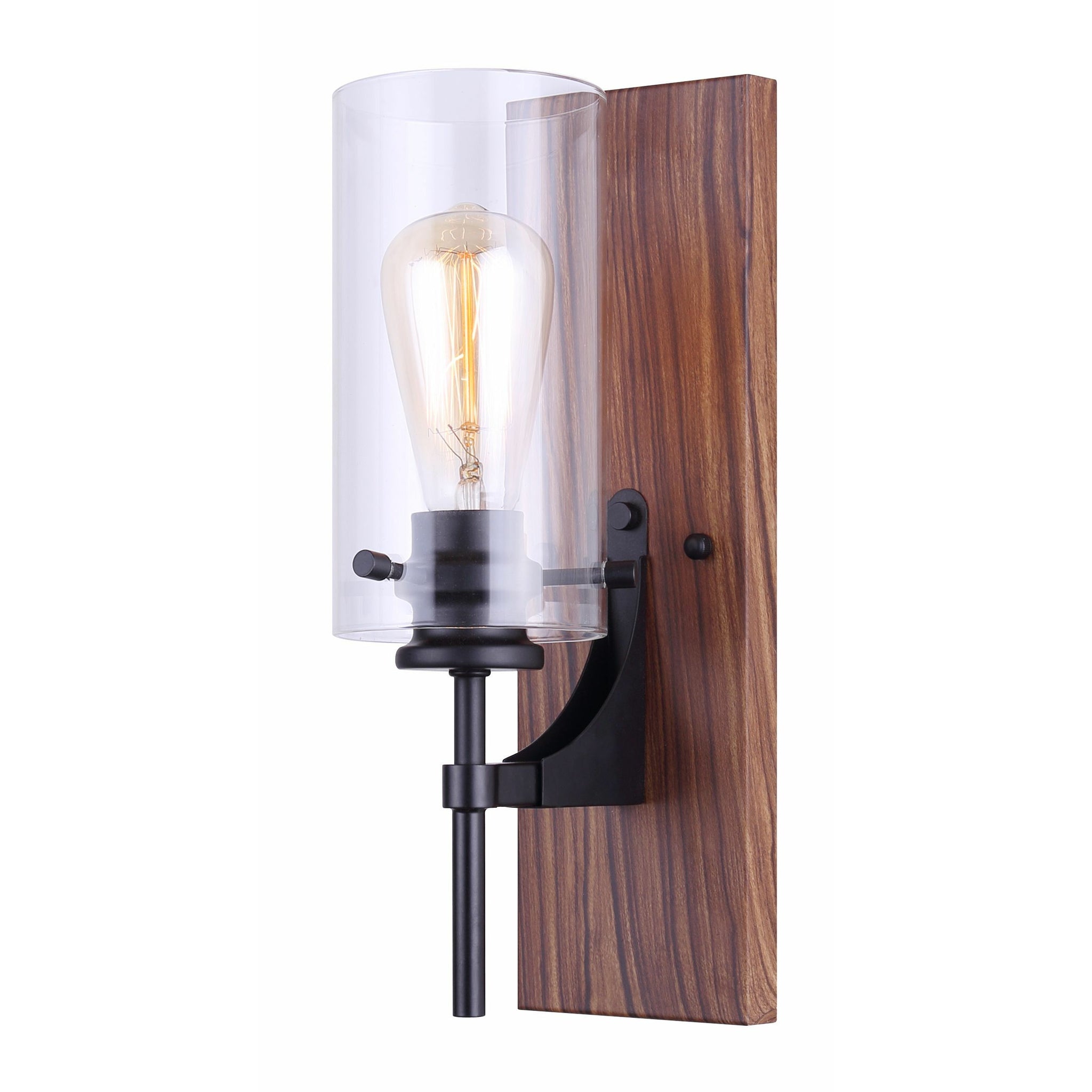 Arlie Vanity Light Matte Black and Faux Wood