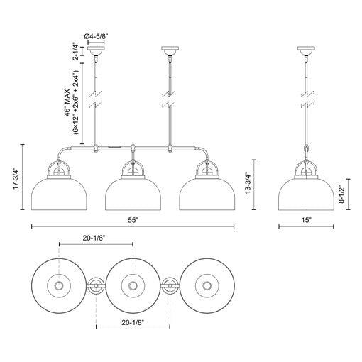 Lancaster 3-Light 55" Linear Pendant