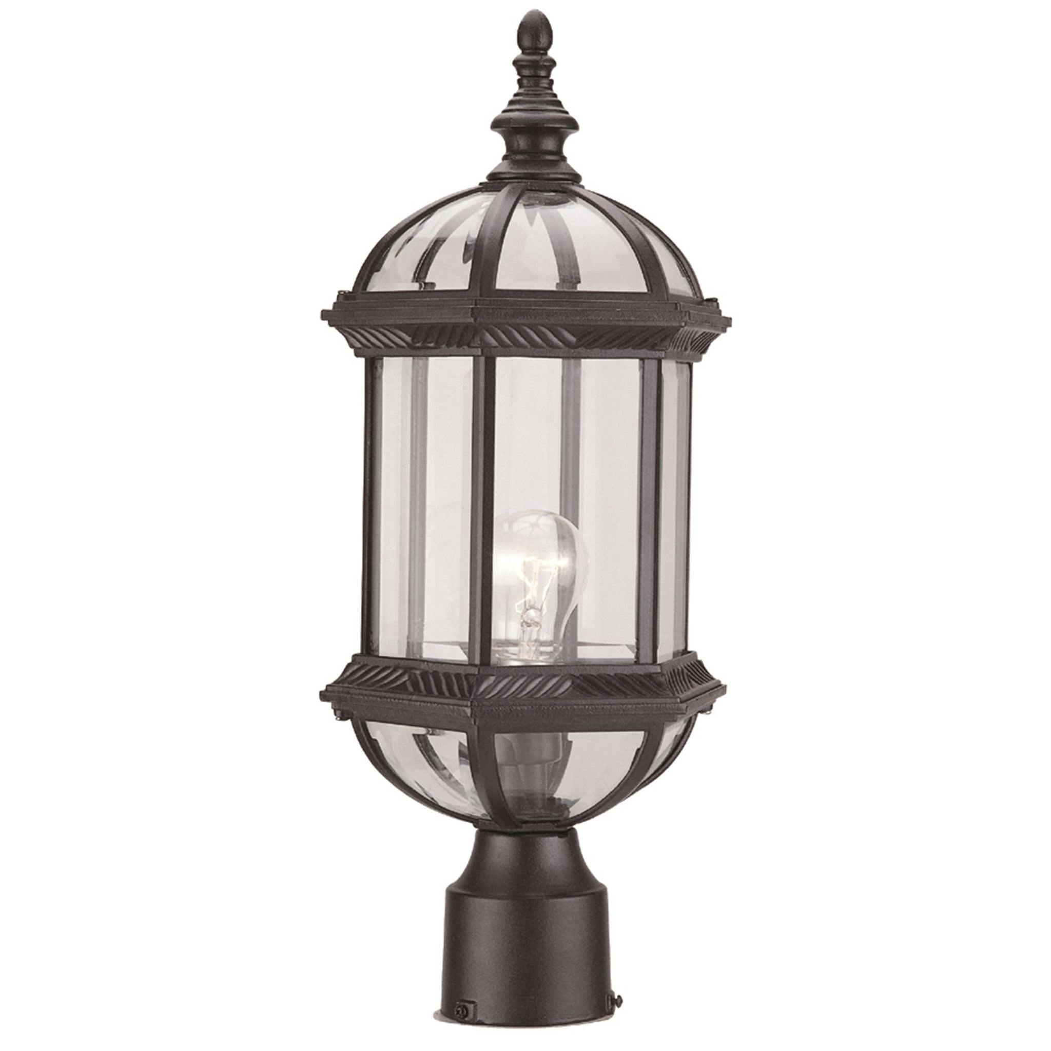 Hexagon Outdoor Post Light Black with Clear Glass