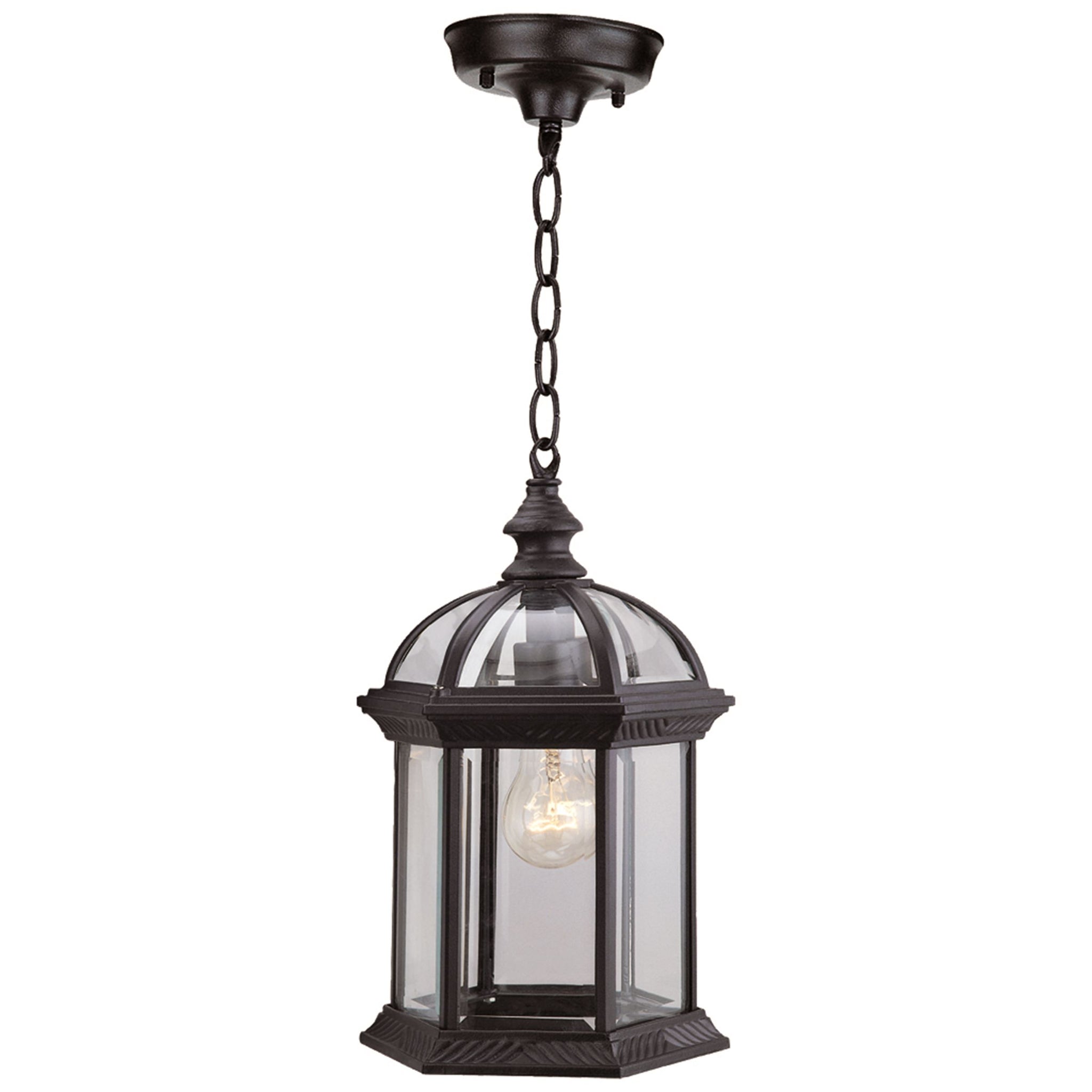 Hexagon Outdoor Pendant Black with Clear Glass
