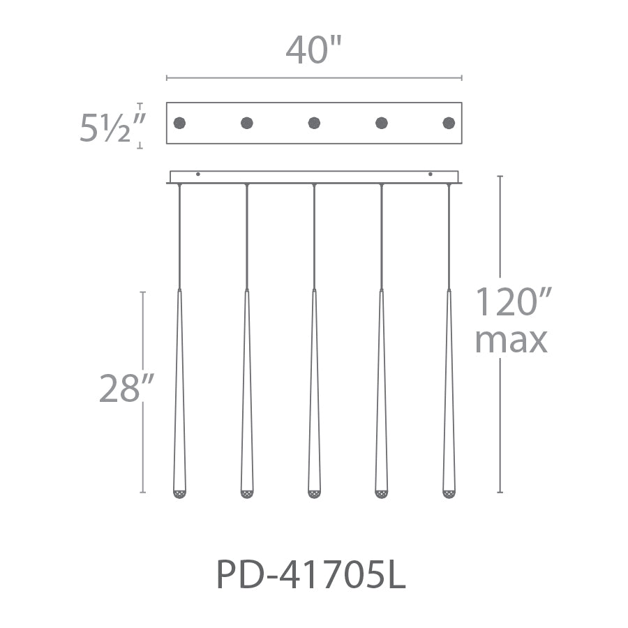 Cascade LED 5 Light Crystal Linear Chandelier